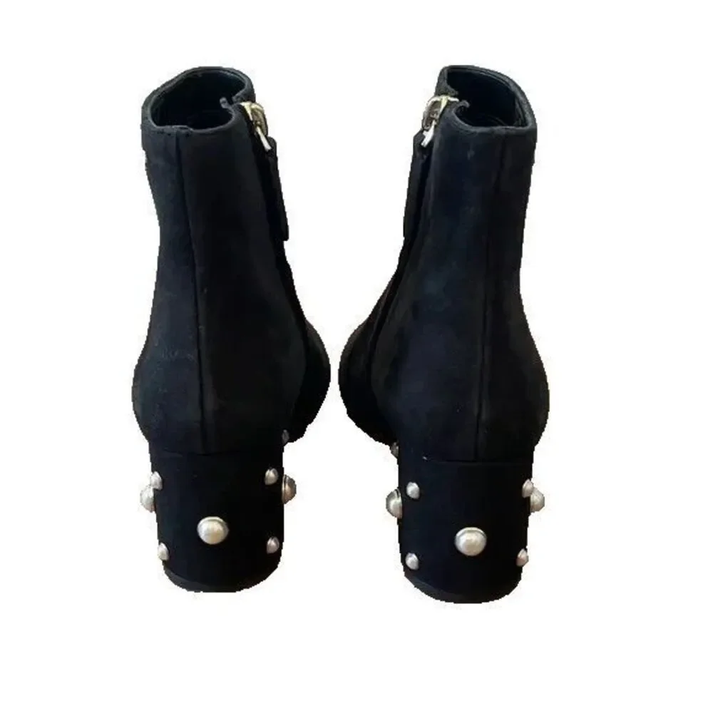 Kate Spade Womens Black Suede Taraji Faux Pearl Block Heel Bootie  Size 10 - Picture 3 of 6